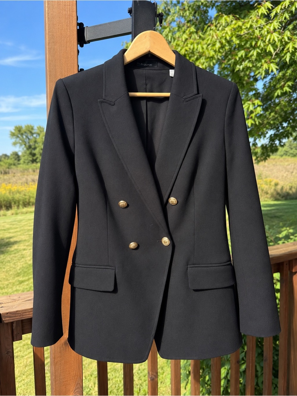 Elie Tahari Black Double-Breasted Blazer with Gold Buttons size M